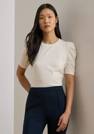 Petite Slub Jersey Puff-Sleeve Top