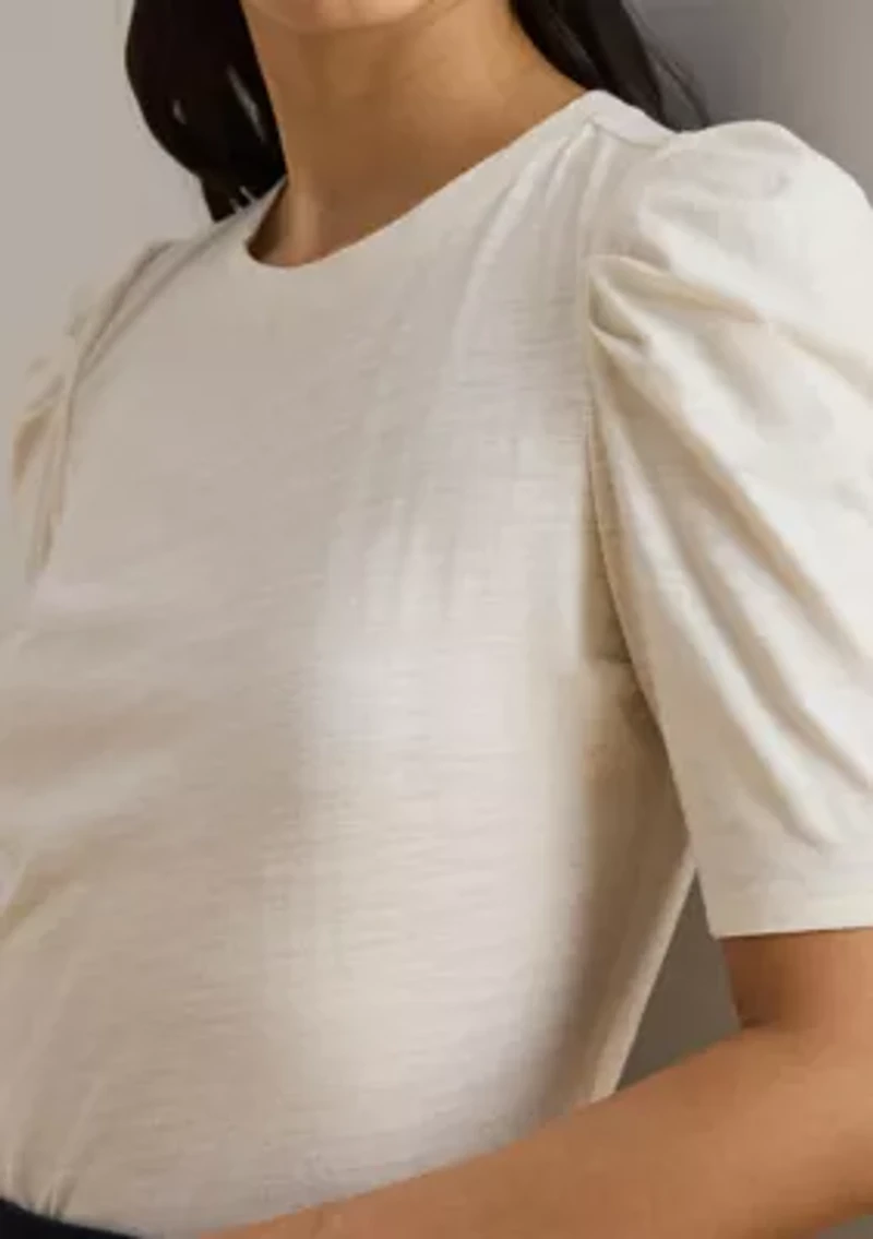 Petite Slub Jersey Puff-Sleeve Top