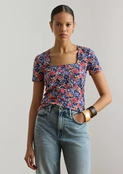Petite Floral Cotton Jersey Square-Neck Top