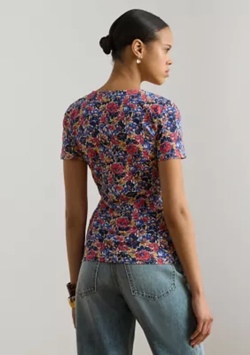 Petite Floral Cotton Jersey Square-Neck Top