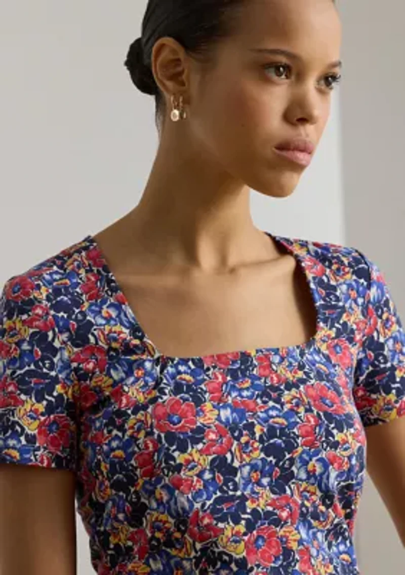 Petite Floral Cotton Jersey Square-Neck Top