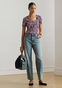 Petite Floral Cotton Jersey Square-Neck Top