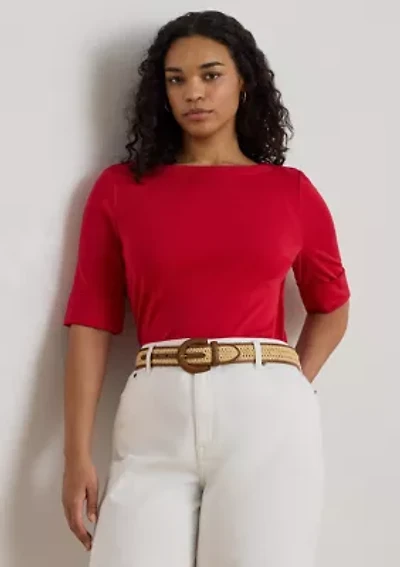 Plus Cotton Boat Neck T-Shirt