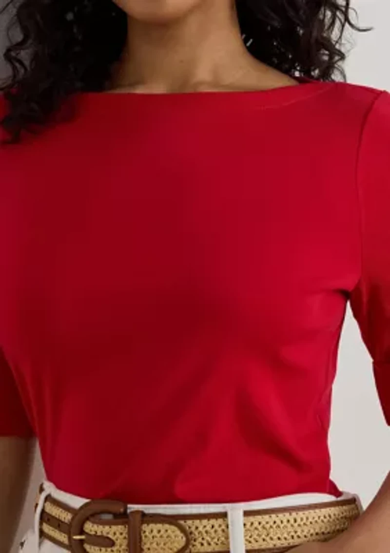Plus Cotton Boat Neck T-Shirt