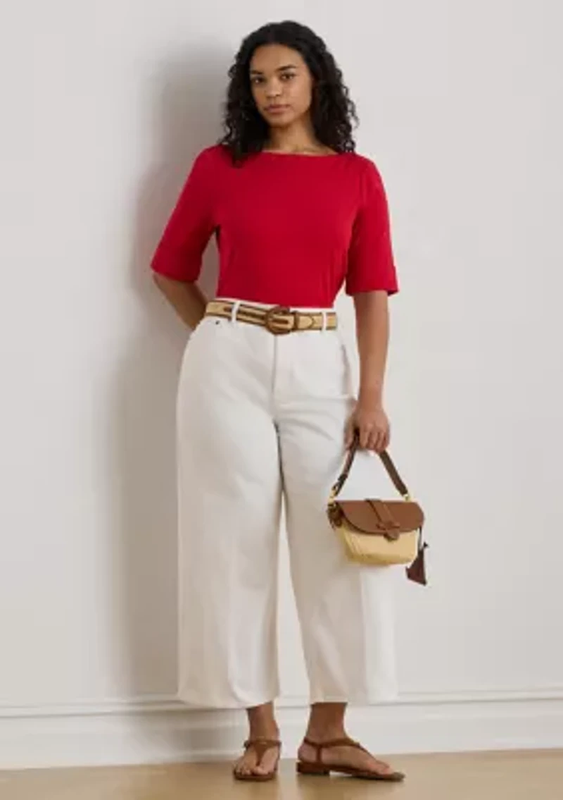 Plus Cotton Boat Neck T-Shirt