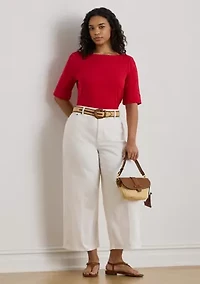 Plus Cotton Boat Neck T-Shirt