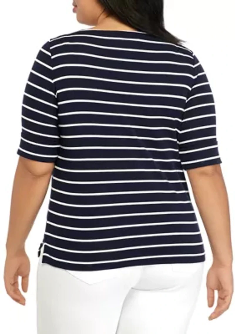 Plus Stripe Elbow Sleeve Knit Top