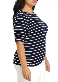 Plus Stripe Elbow Sleeve Knit Top