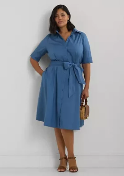 Plus Cotton-Blend Shirtdress