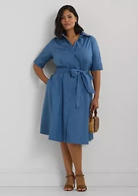 Plus Cotton-Blend Shirtdress