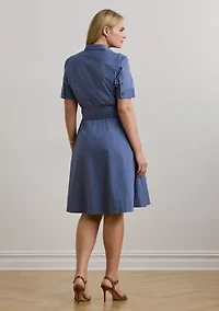 Plus Belted Cotton-Blend Shirtdress