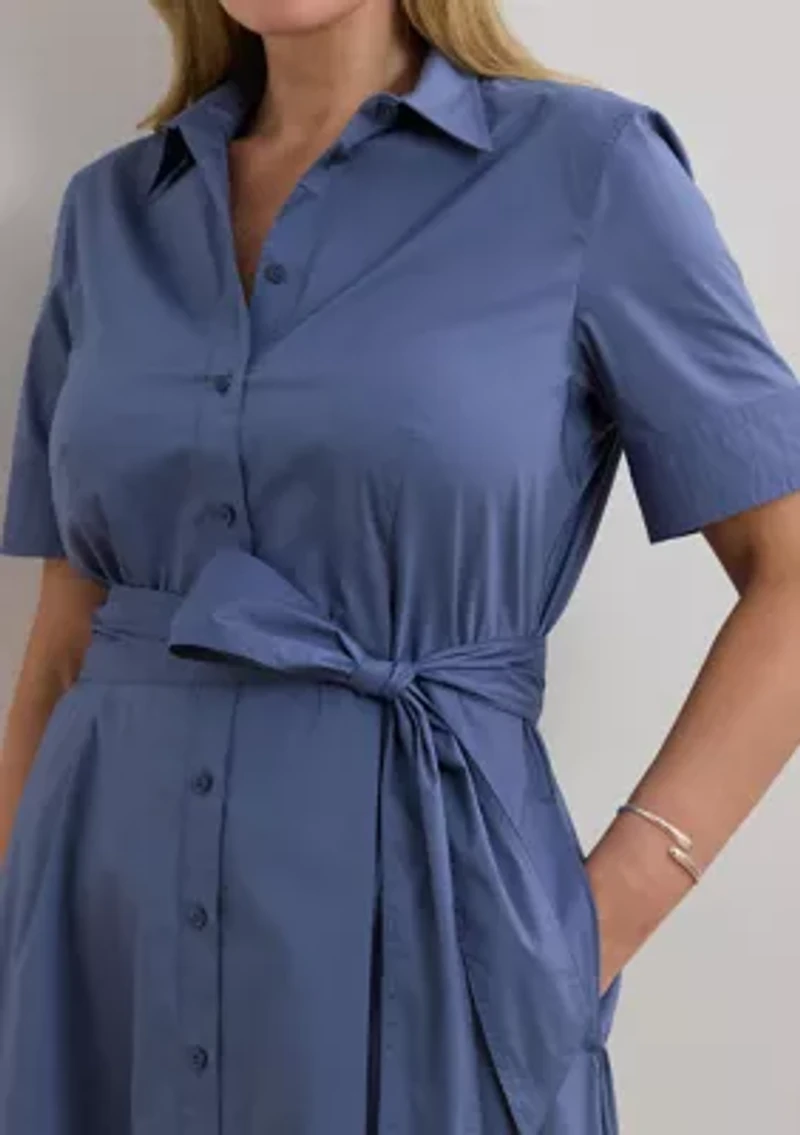 Plus Belted Cotton-Blend Shirtdress