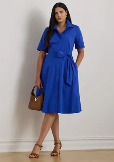 Women's Belted Cotton-Blend Shirtdress