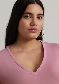 Plus Stretch Cotton Elbow Sleeve V-Neck T-Shirt