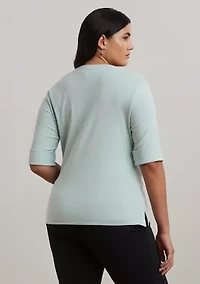 Plus Stretch Cotton Elbow Sleeve V-Neck T-Shirt