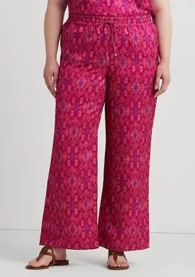 Plus-Size Geo-Print Satin Shantung Wide-Leg Pants