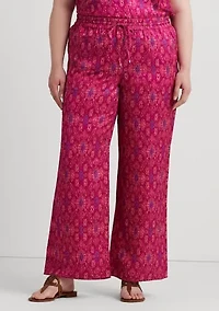 Plus-Size Geo-Print Satin Shantung Wide-Leg Pants