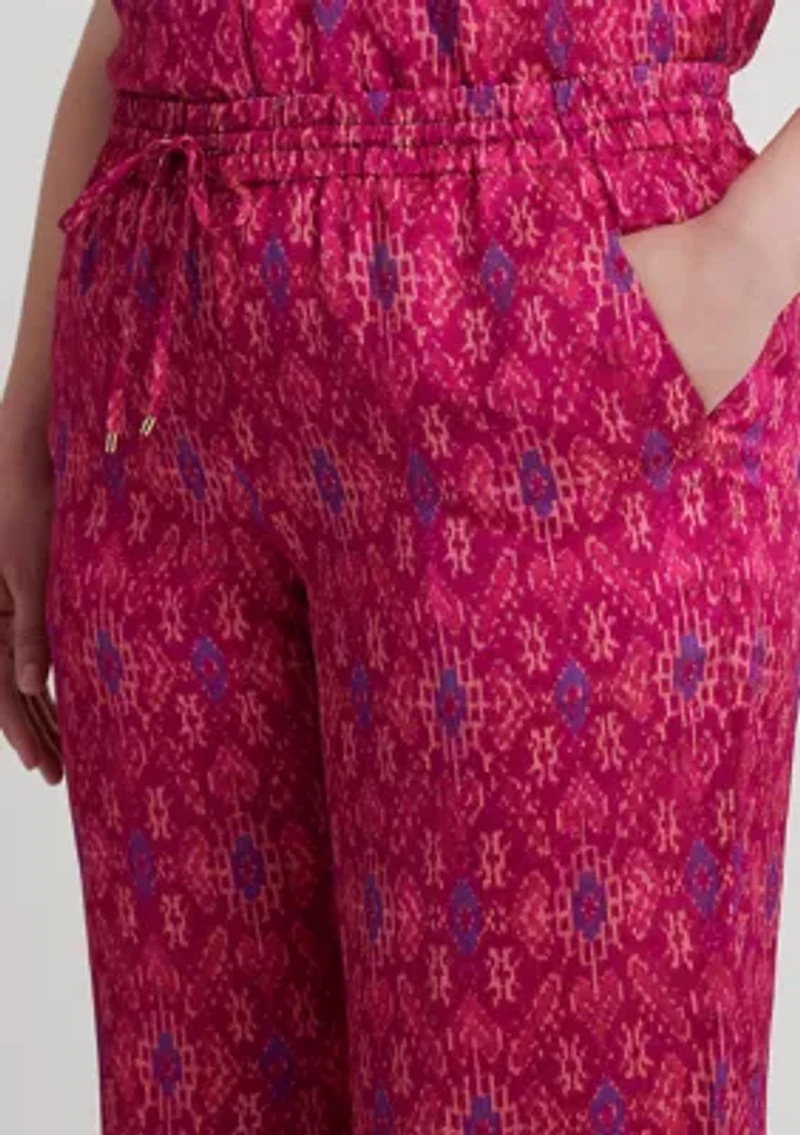 Plus-Size Geo-Print Satin Shantung Wide-Leg Pants