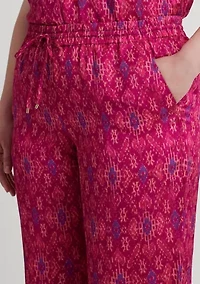 Plus-Size Geo-Print Satin Shantung Wide-Leg Pants