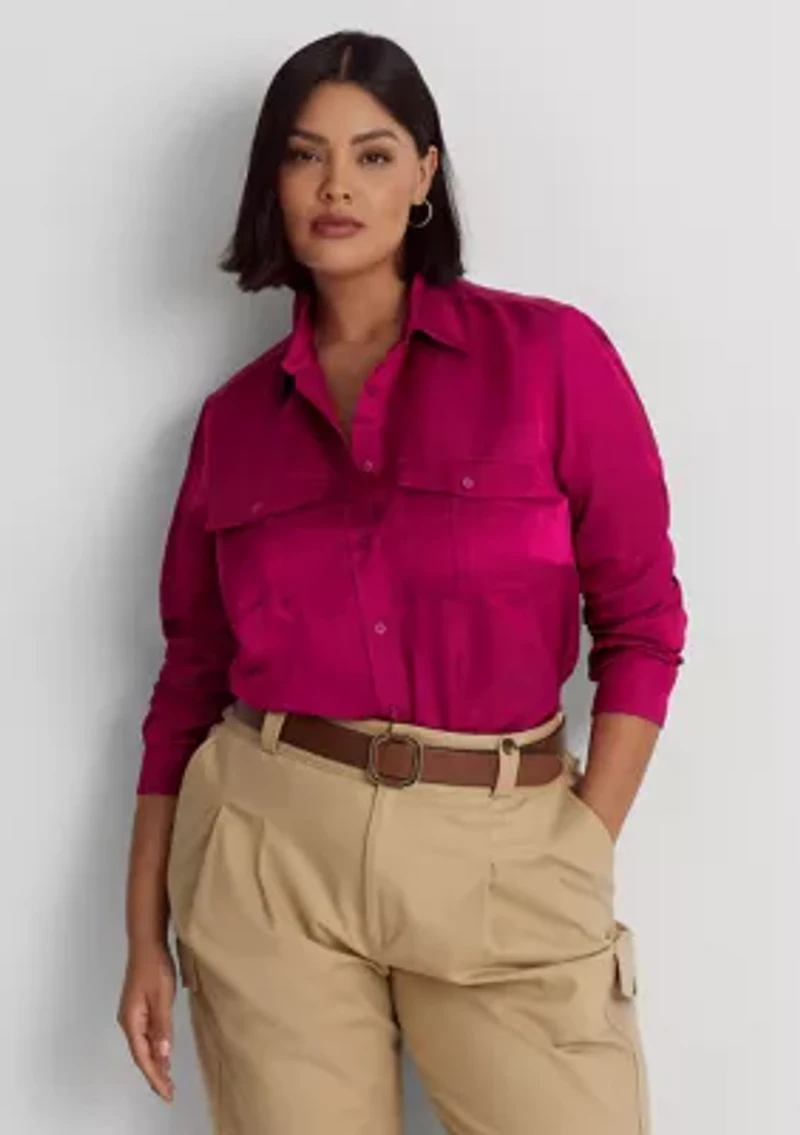 Plus-Size Satin Shantung Shirt