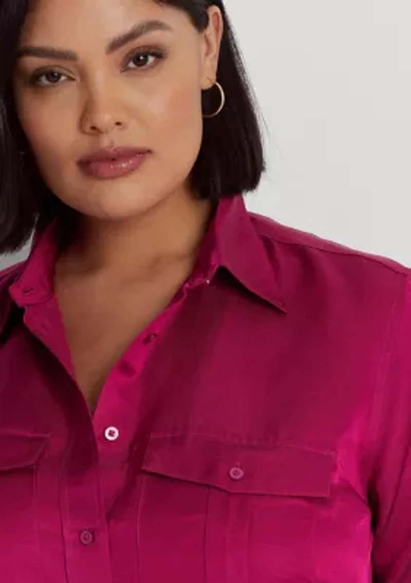 Plus-Size Satin Shantung Shirt