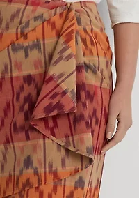 Plus-Size Geo-Motif Cotton-Linen Wrap Skirt