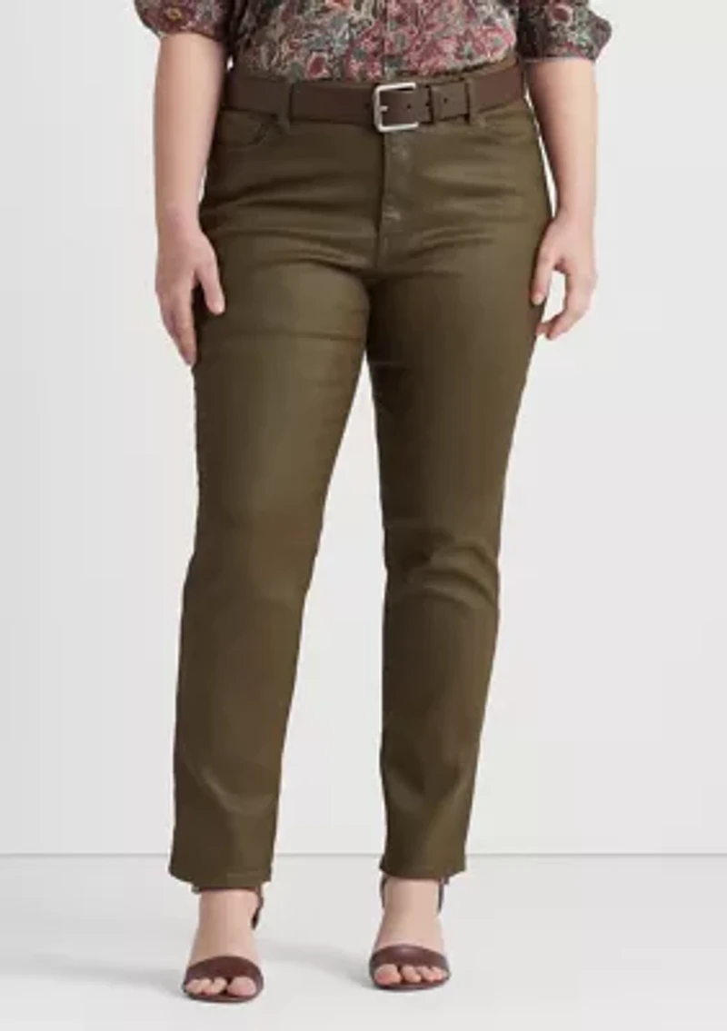 Plus Coated Mid-Rise Straight Ankle Jeans