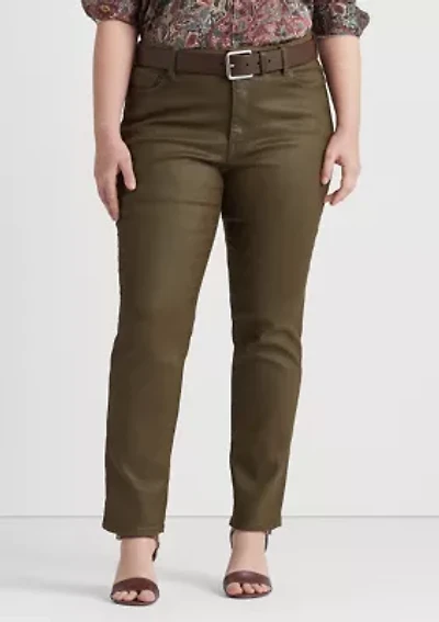 Plus Coated Mid-Rise Straight Ankle Jeans
