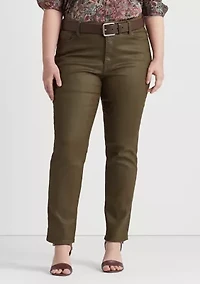 Plus Coated Mid-Rise Straight Ankle Jeans