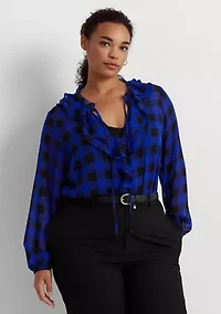 Plus Buffalo Check Ruffled Georgette Blouse