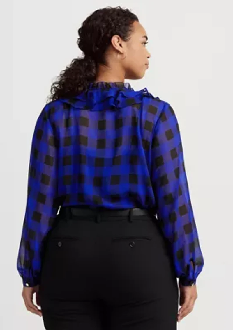Plus Buffalo Check Ruffled Georgette Blouse