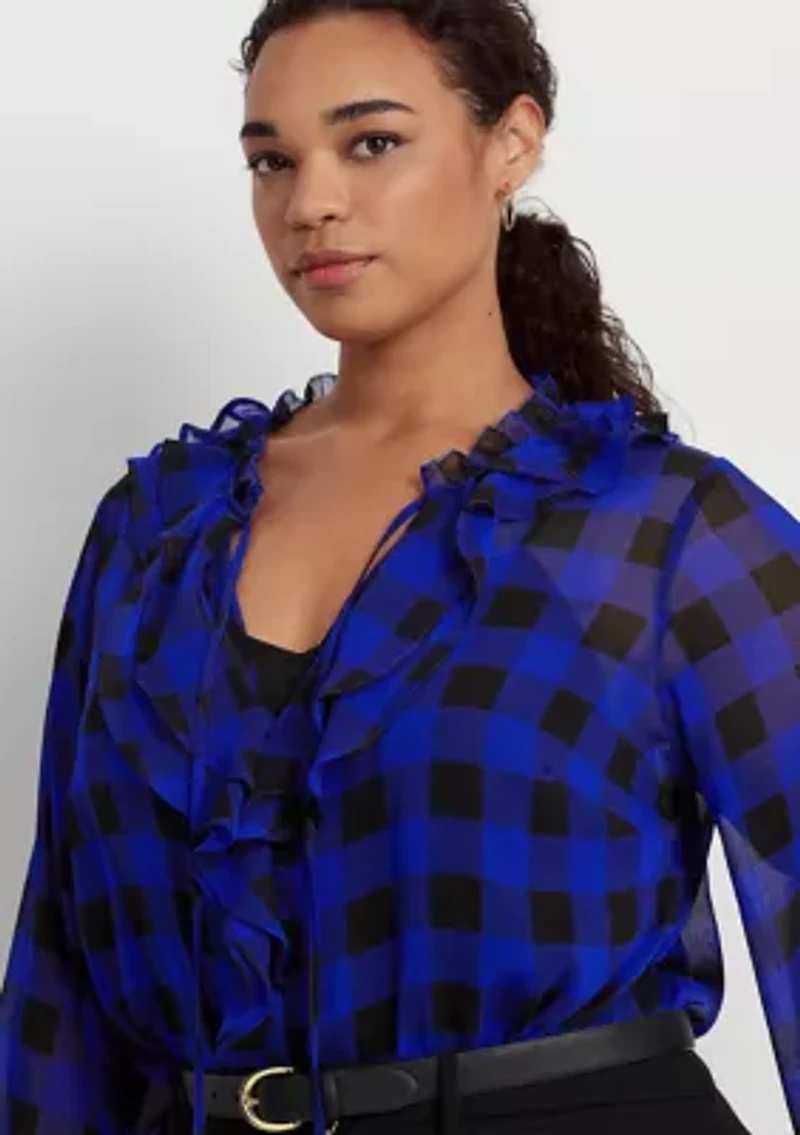 Plus Buffalo Check Ruffled Georgette Blouse