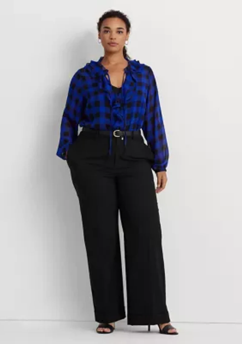 Plus Buffalo Check Ruffled Georgette Blouse