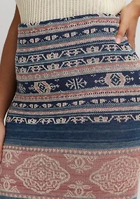 Plus-Size Geo-Motif Linen-Cotton Pencil Skirt