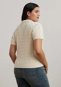 Plus Cable Knit Cotton Polo Sweater