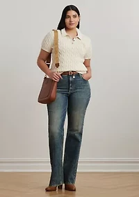 Plus Cable Knit Cotton Polo Sweater
