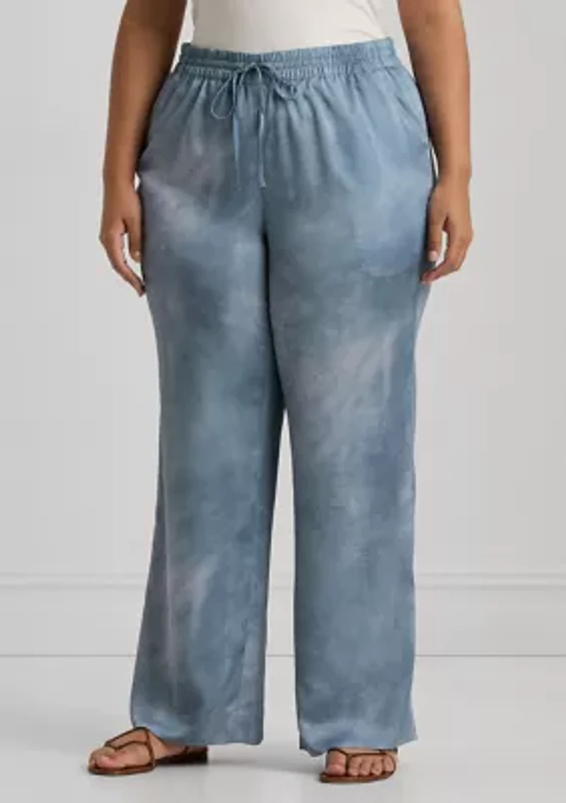 Plus Print Charmeuse Wide Leg Pants