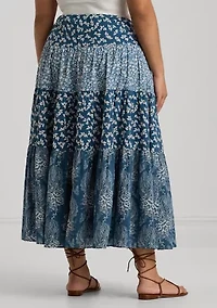 Plus Patchwork Floral Voile Tiered Skirt