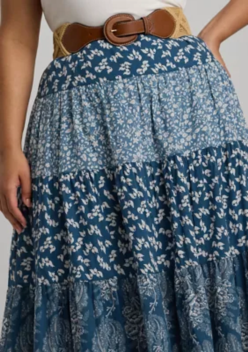 Plus Patchwork Floral Voile Tiered Skirt