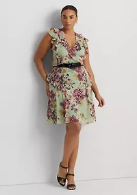 Plus Floral Ruffle-Trim Georgette Dress