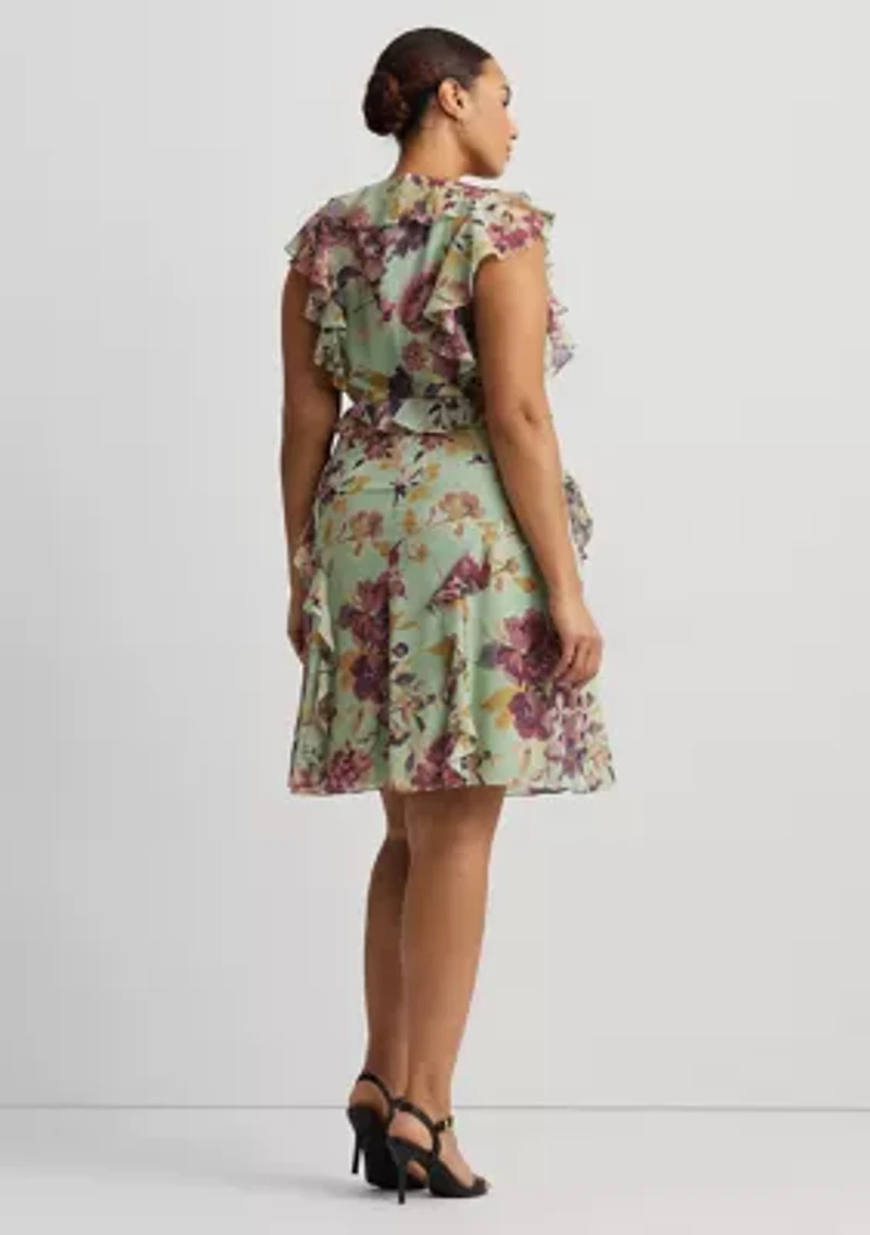 Plus Floral Ruffle-Trim Georgette Dress