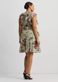 Plus Floral Ruffle-Trim Georgette Dress
