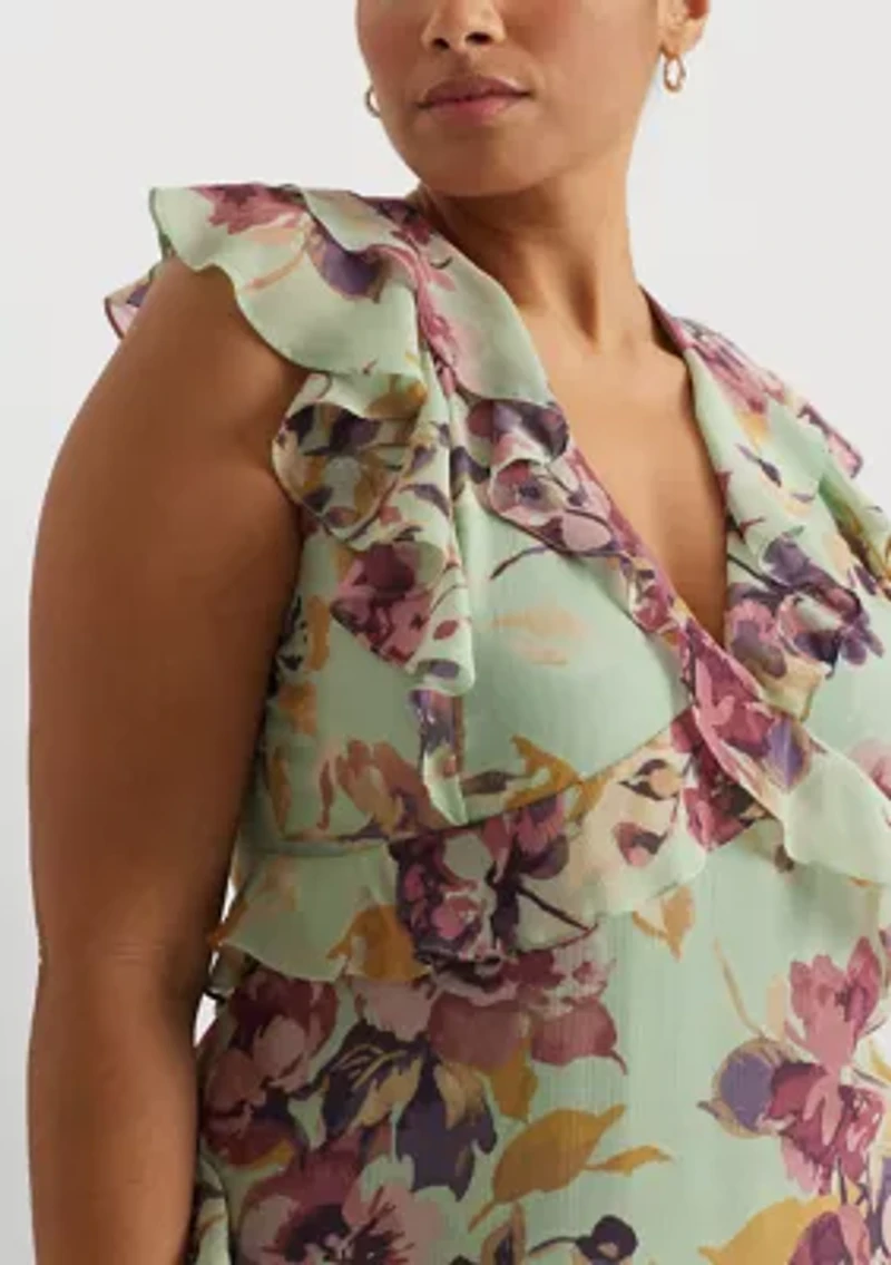 Plus Floral Ruffle-Trim Georgette Dress