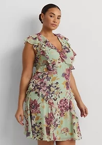 Plus Floral Ruffle-Trim Georgette Dress