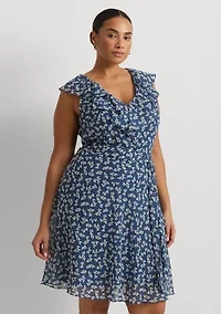 Plus Floral Ruffle Trim Georgette Dress