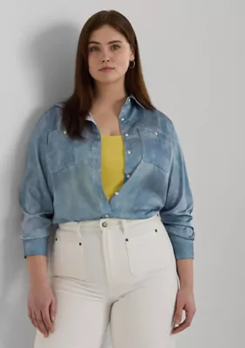 Plus Relaxed Fit Print Charmeuse Shirt