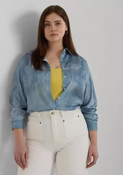 Plus Relaxed Fit Print Charmeuse Shirt