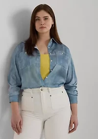 Plus Relaxed Fit Print Charmeuse Shirt