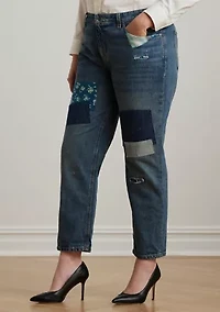 Plus Patchwork Boyfriend Tapered Ankle Jeans