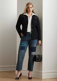 Plus Patchwork Boyfriend Tapered Ankle Jeans